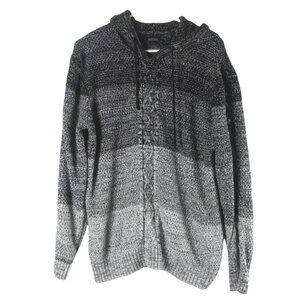 Sweater Hoodie Mens M Black Gray Ombre Cable Knit Cozy Grunge Pullover